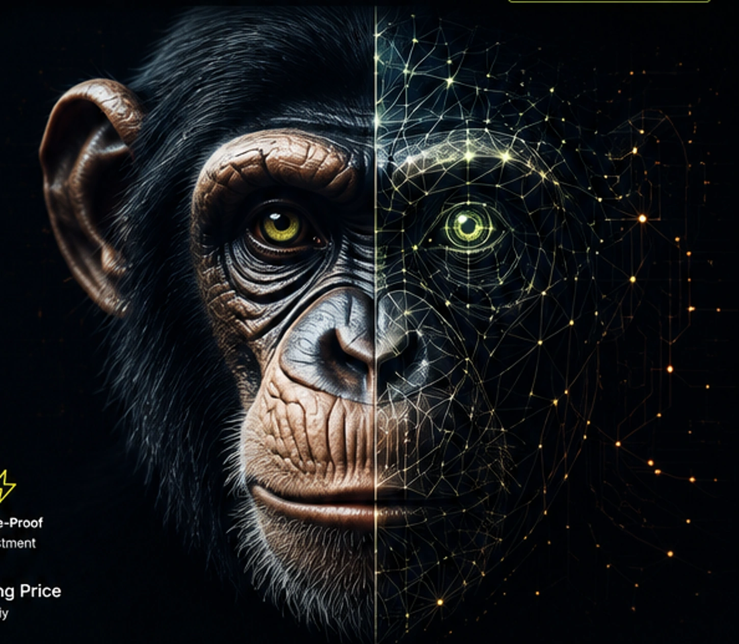 Premium futuristic primate and artificial intelligence visual for AFFE.AI